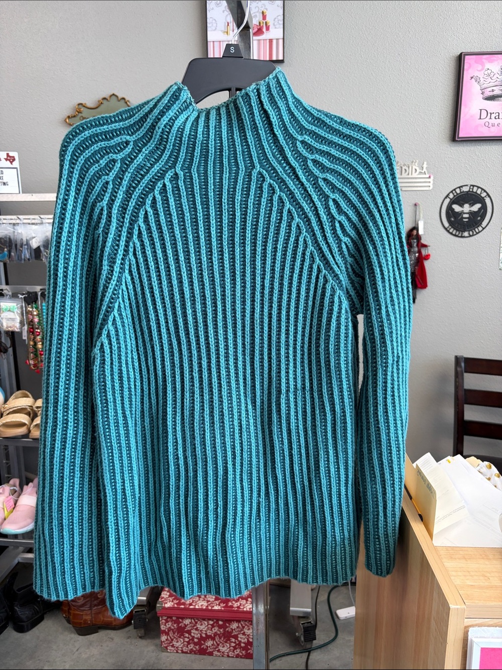 Women’s Teal Ribbed Knit Sweater Z1PSSL